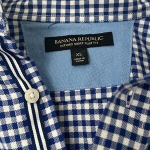 Men’s Banana Republic blue & white gingham Oxford slim button down shirt, XL